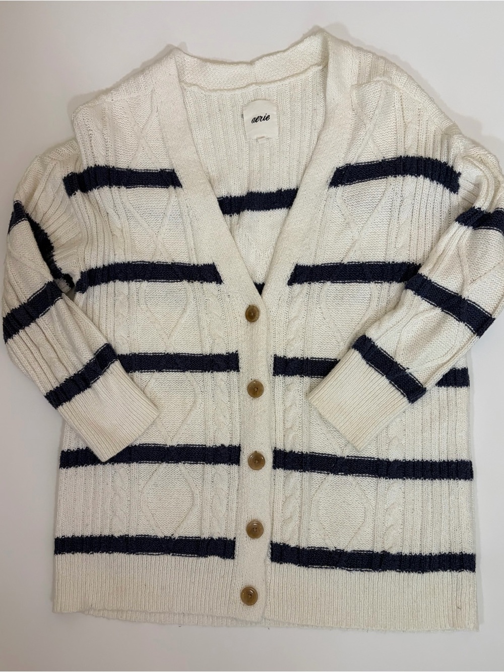 aerie Cream Cardigan with Navy Stripe Knit